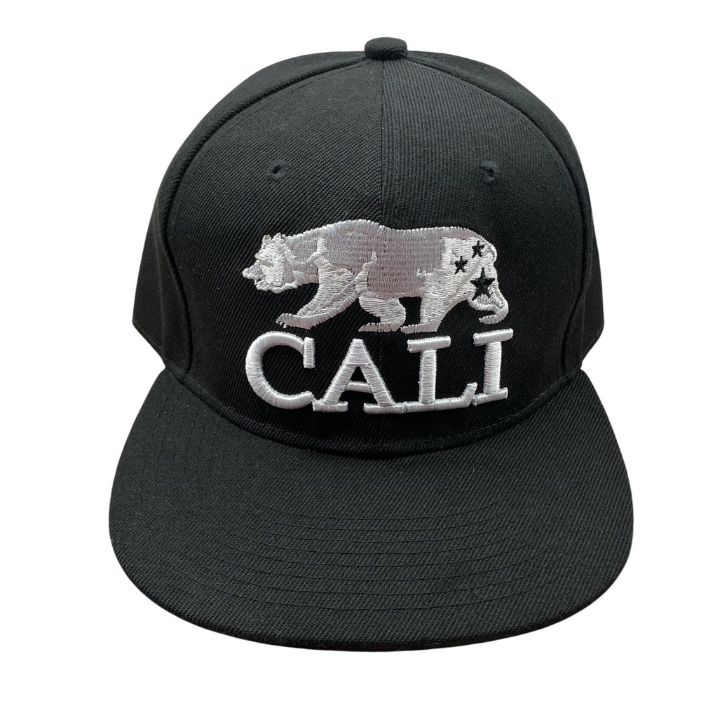 Cali‎ California Republic Grizzly Bear Snapback Hat Black Embroidered Flat Brim